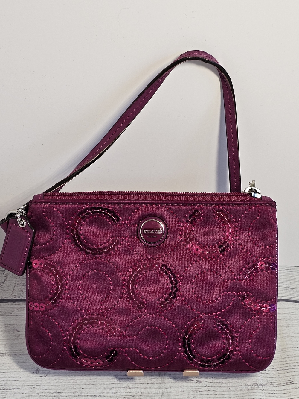 Coach Magenta Sequin Circle Wristlet
